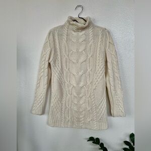 Aran Mor Merino Wool Cream Knit Turtleneck Sweater